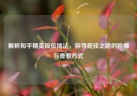 解析和平精英段位排法，探寻竞技之路的阶梯与查看方式