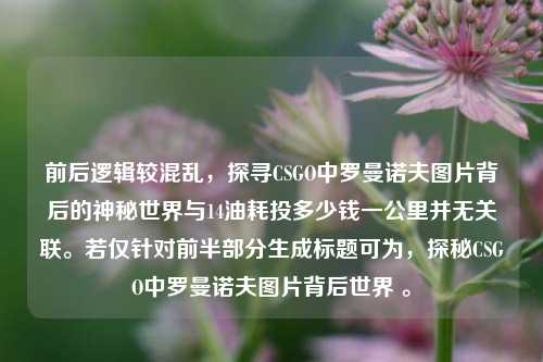 前后逻辑较混乱,探寻CSGO中罗曼诺夫图片背后的神秘世界与14油耗投多少钱一公里并无关联。若仅针对前半部分生成标题可为,探秘CSGO中罗曼诺夫图片背后世界 。