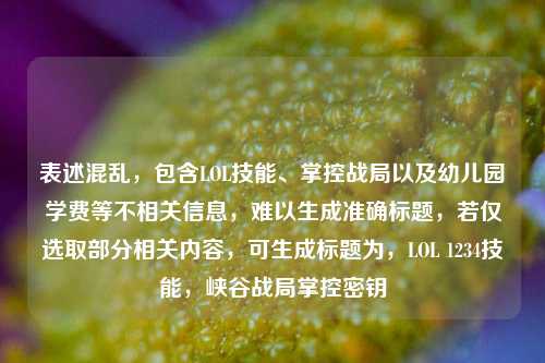 表述混乱，包含LOL技能、掌控战局以及幼儿园学费等不相关信息，难以生成准确标题，若仅选取部分相关内容，可生成标题为，LOL 1234技能，峡谷战局掌控密钥