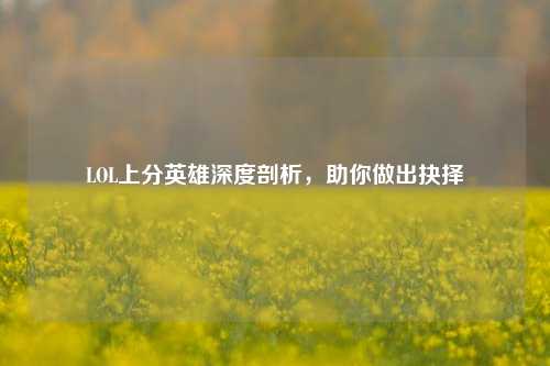 LOL上分英雄深度剖析,助你做出抉择