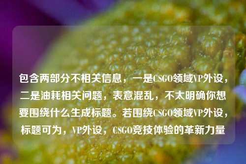 包含两部分不相关信息,一是CSGO领域VP外设,二是油耗相关问题,表意混乱,不太明确你想要围绕什么生成标题。若围绕CSGO领域VP外设,标题可为,VP外设,CSGO竞技体验的革新力量