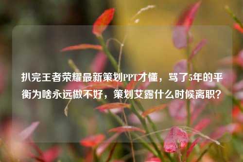 扒完王者荣耀最新策划PPT才懂,骂了5年的平衡为啥永远做不好,策划艾露什么时候离职?